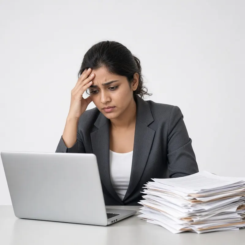 Stressed business owner juggling freelancers and paperwork